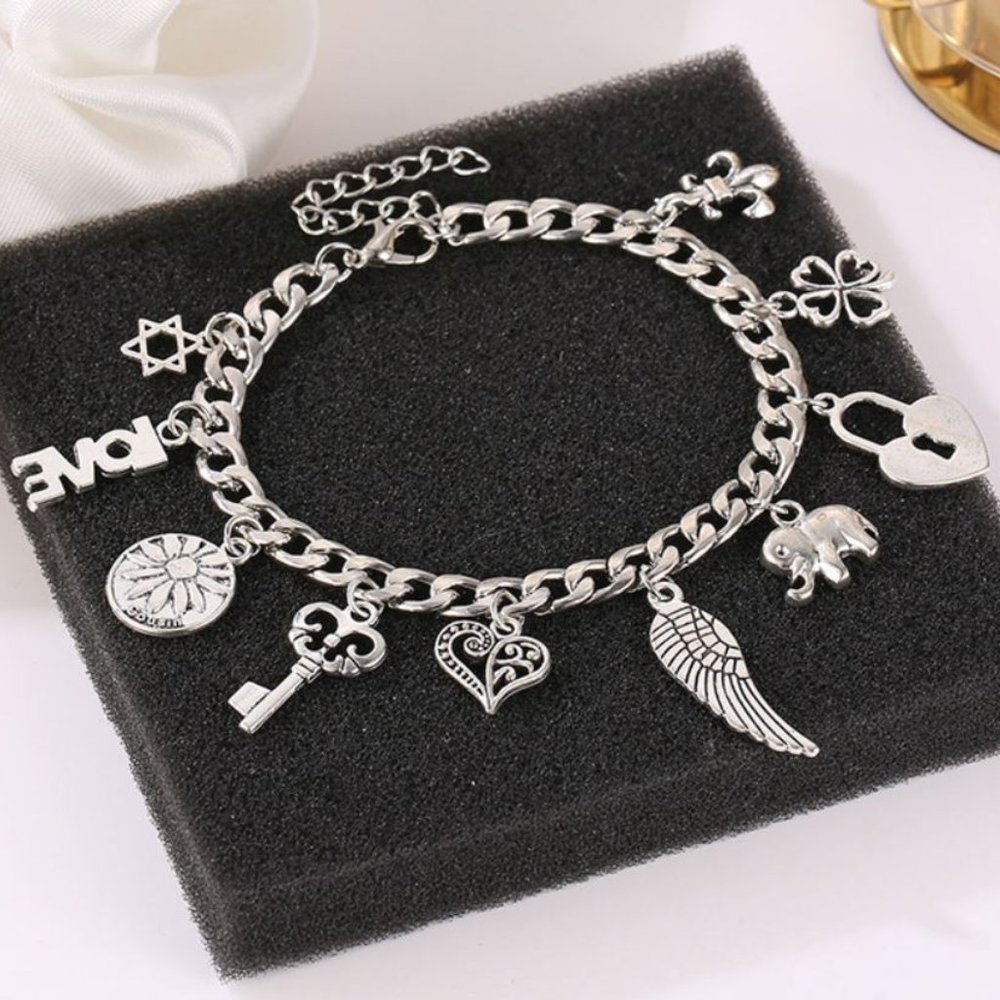Friendship Gift Antique Vintage Silver Color DIY Elephant Wing Heart Lock Flower